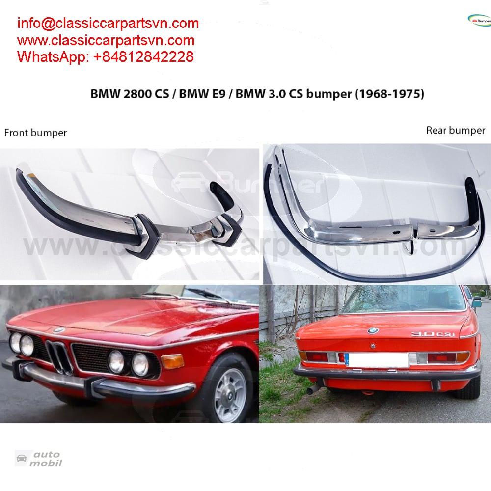 BMW 2800CS. 3.0CS. E9 bumpers (1968-1975) by stainless steel new
