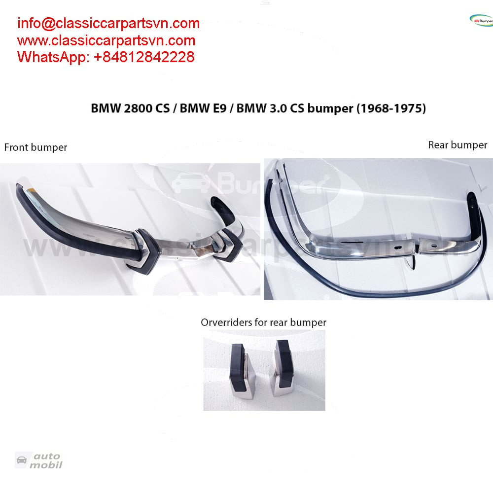 BMW 2800CS. 3.0CS. E9 bumpers (1968-1975) by stainless steel new